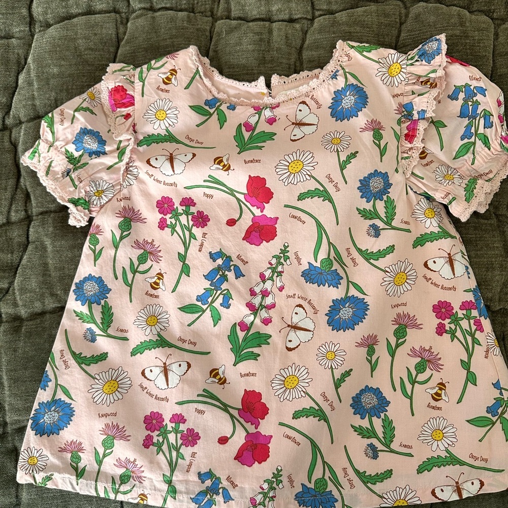 Mini Boden Floral Kids Blouse - Pink and Blue